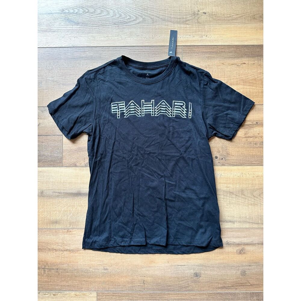 Tahari T-Shirt Medium Black Mens Solid Tee Round Neck Short Sleeve Top